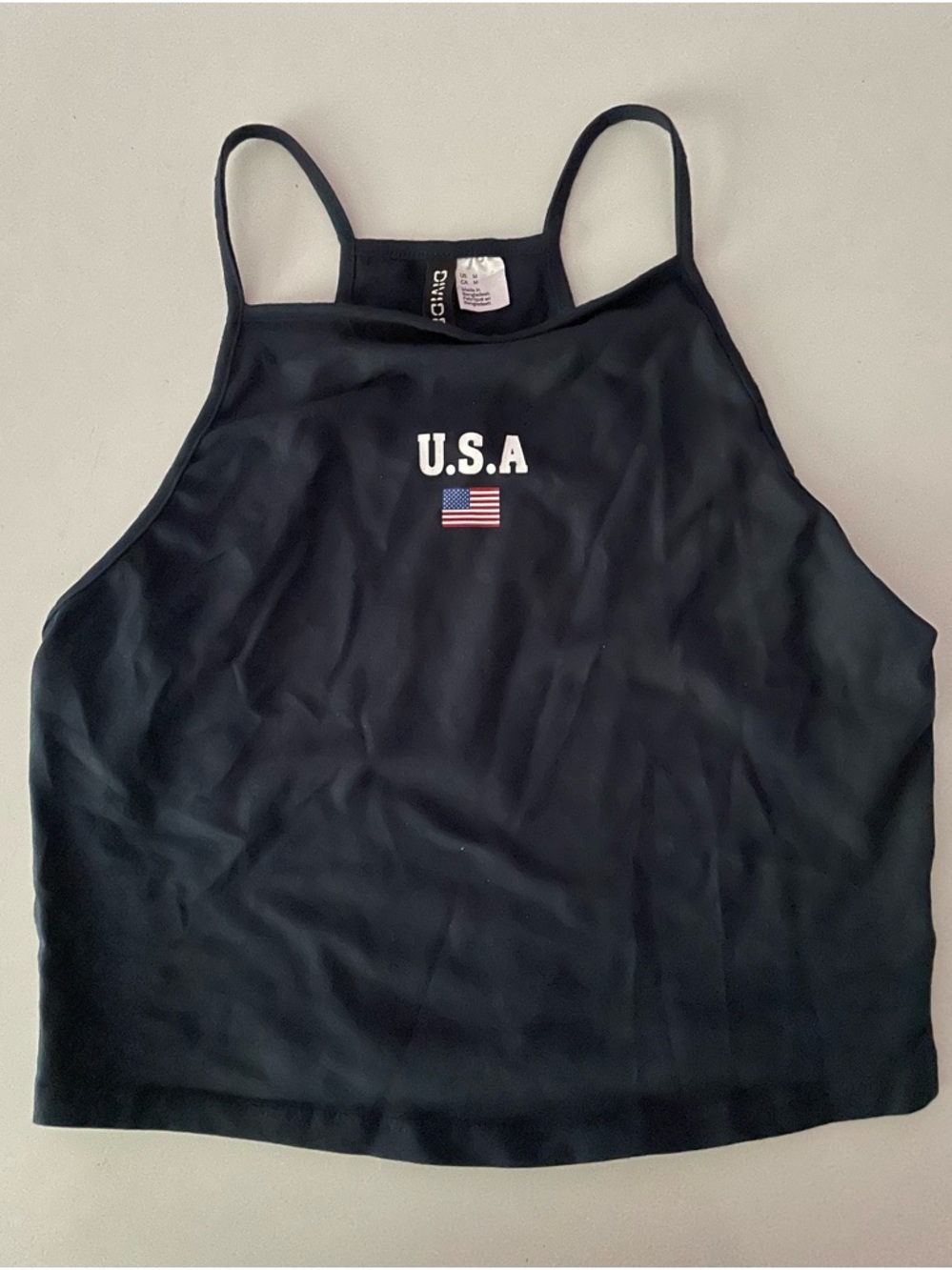 Divided Black Tank Top with U.S.A. Print and Flag